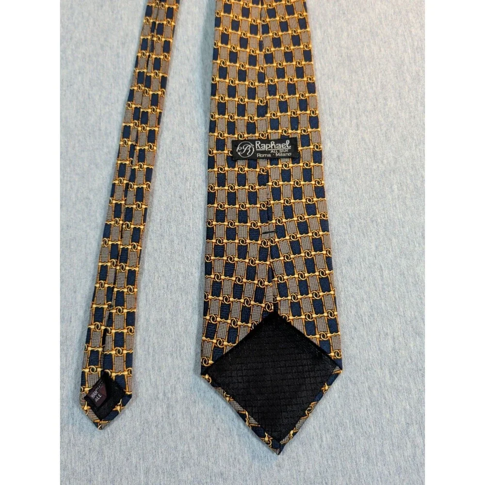 Raphael Handmade  Silk Tie Made In Milano Rome 3.75 Wide 58.5 Long Gold Accent